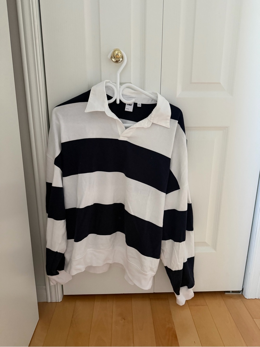 Aritzia Blue and White Striped Cowl/Turtleneck Sweater